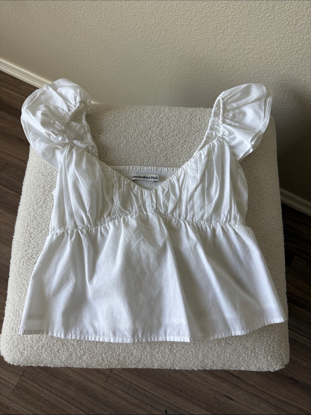 Abercrombie & Fitch White Ruffle Sleeve Peplum Crop Top